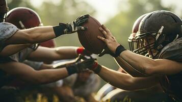 A Group of American Football Players Showcasing Passion and Precision in a Match. Generative AI photo