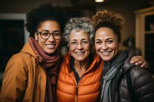 Happy multiracial senior women having fun in the park. Generative Ai photo