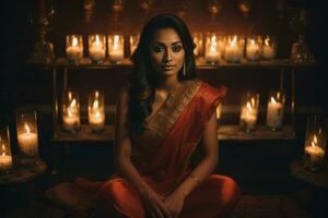 Traditional and contemporary Diwali fashion, including stunning sarees, lehengas, and sherwanis. Generative Ai photo