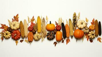 a group of pumpkins and corn on a white background ai generative photo