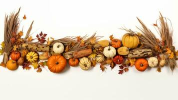 a group of pumpkins and corn on a white background ai generative photo