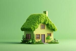 Environment friendly house with green background AI Generated photo