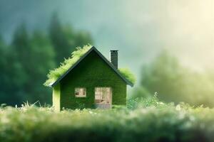 Environment friendly house with green background AI Generated photo