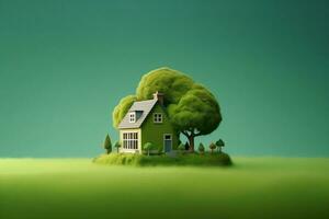 Environment friendly house with green background AI Generated photo