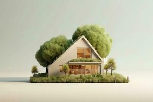 Environment friendly house with green background AI Generated photo