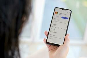 TERNOPIL, UKRAINE - AUGUST 3, 2023 mBank application on screen on modern smartphone. Official app of famous polish bank photo