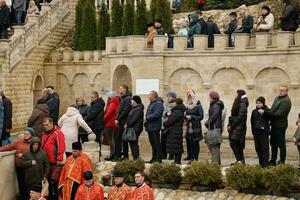 TERNOPIL, UKRAINE - APRIL 2, 2023 Many people during mission in complex of Ukrainian Jerusalem in the Mari spiritual center of Zarvanytsia In the Terebovlya district of the Ternopil photo