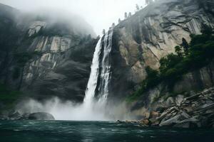 Waterfall in Yosemite national Park AI Generative photo