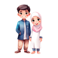 mignonne adorable musulman couple Facile dessin animé clipart isolé transparent ai génératif illustration png