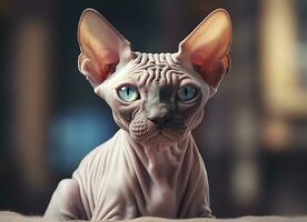 Beautiful photo Sphynx cat concept, contemporary natural and mood social background. Generative AI