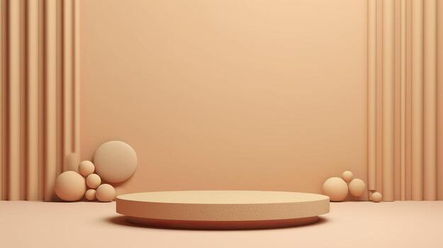 Podium with a parametric background. Stage showcase on pedestal display, 3d rendering. AI Generative photo