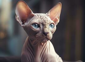 Beautiful photo Sphynx cat concept, contemporary natural and mood social background. Generative AI