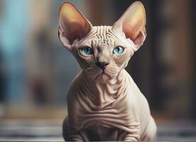 Beautiful photo Sphynx cat concept, contemporary natural and mood social background. Generative AI