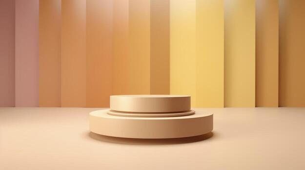 Podium with a parametric background. Stage showcase on pedestal display, 3d rendering. AI Generative photo