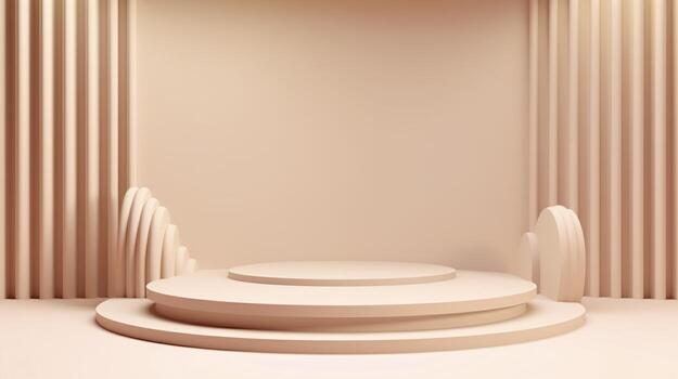 Podium with a parametric background. Stage showcase on pedestal display, 3d rendering. AI Generative photo