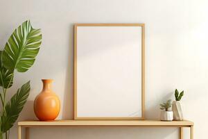blank empty mockup wooden photo frame AI Generative