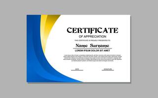 certificate template in blue and gold colors for business and education appreciation abstract style vector