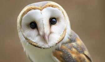 Tyto alba head, a common barn owl. close up. Generative AI photo