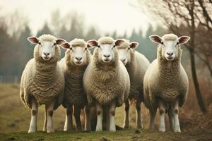 A group of sheep standing outdoors. Generative AI photo