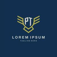 PT initial monogram logo for creative eagle line image vector design