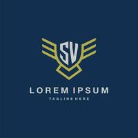 SV initial monogram logo for creative eagle line image vector design