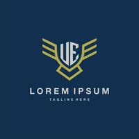 UE initial monogram logo for creative eagle line image vector design