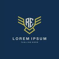 RE initial monogram logo for creative eagle line image vector design