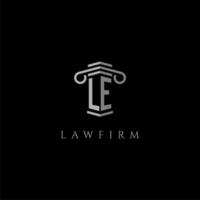 LE initial monogram logo lawfirm with pillar design vector