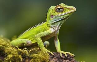 Bronchocela cristatella, also known as the green crested lizard. Generative AI photo