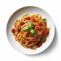 Delicious Plate of Spaghetti with Tomato Sauce on a White Background Generative AI photo