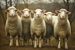 A group of sheep standing outdoors. Generative AI photo