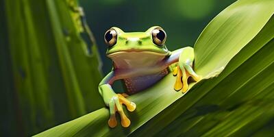 Dumpy Frog On Leaves, Frog, Amphibian, Reptile. Generative AI photo