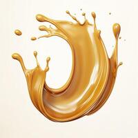 Caramel sauce, Liquid syrup splash, sugar candy caramel or melted toffee, 3d. Generative AI photo