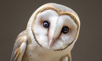 tyto alba cabeza, un común granero búho. cerca arriba. generativo ai foto