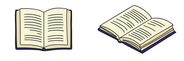 Set of open book colored outline. Doodle open book with color. Hand drawn vector illustration.