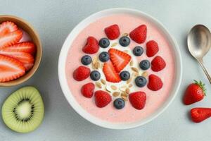 healthy yogurt fruit smoothie bowl. background. AI Generative Pro Photo