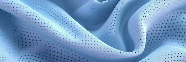 Breathable fabric dry light blue soft mesh holes floating light blue background. Generative AI photo