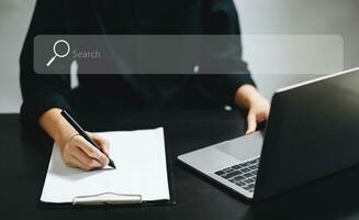 Searching Browsing Internet Data Information Networking Concept with blank search bar. photo