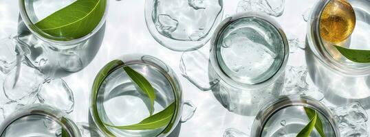 Banner Laboratory glassware, and Petri dishes floating on the surface of the water. AI Generative photo