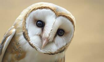 Tyto alba head, a common barn owl. close up. Generative AI photo