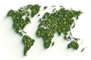 mundo mapa verde césped superficie aislado en un blanco antecedentes. generativo ai foto