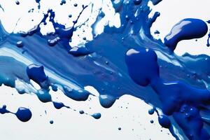 Close up of blue paint shapes on white background with copy space. AI Generative photo