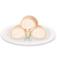 Cream filled roll cake placed on a white plate Eat with coffee or hot chocolate in the winter. png