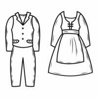 National German clothing for women and men. Vector doodle illustration.