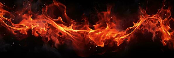 Fire banner. Flame on a black background. Profile header, space for text and design photo