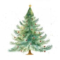 Watercolor Christmas tree with star, hand draw illustration on white background photo