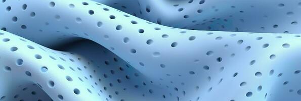 Breathable fabric dry light blue soft mesh holes floating light blue background. Generative AI photo