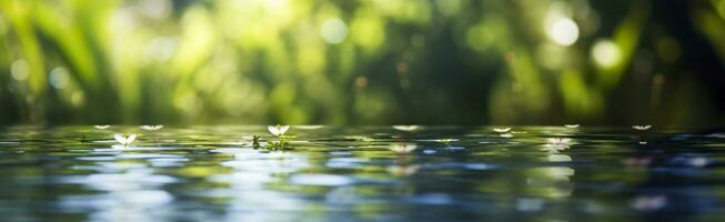 borroso imagen de natural antecedentes desde agua y plantas. generativo ai foto