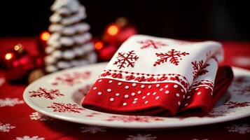 Christmas-themed dish towels or linen. Ai Generated. photo