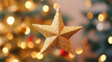 Stars decoration for Christmas or New Year, bokeh background Ai Generated. photo